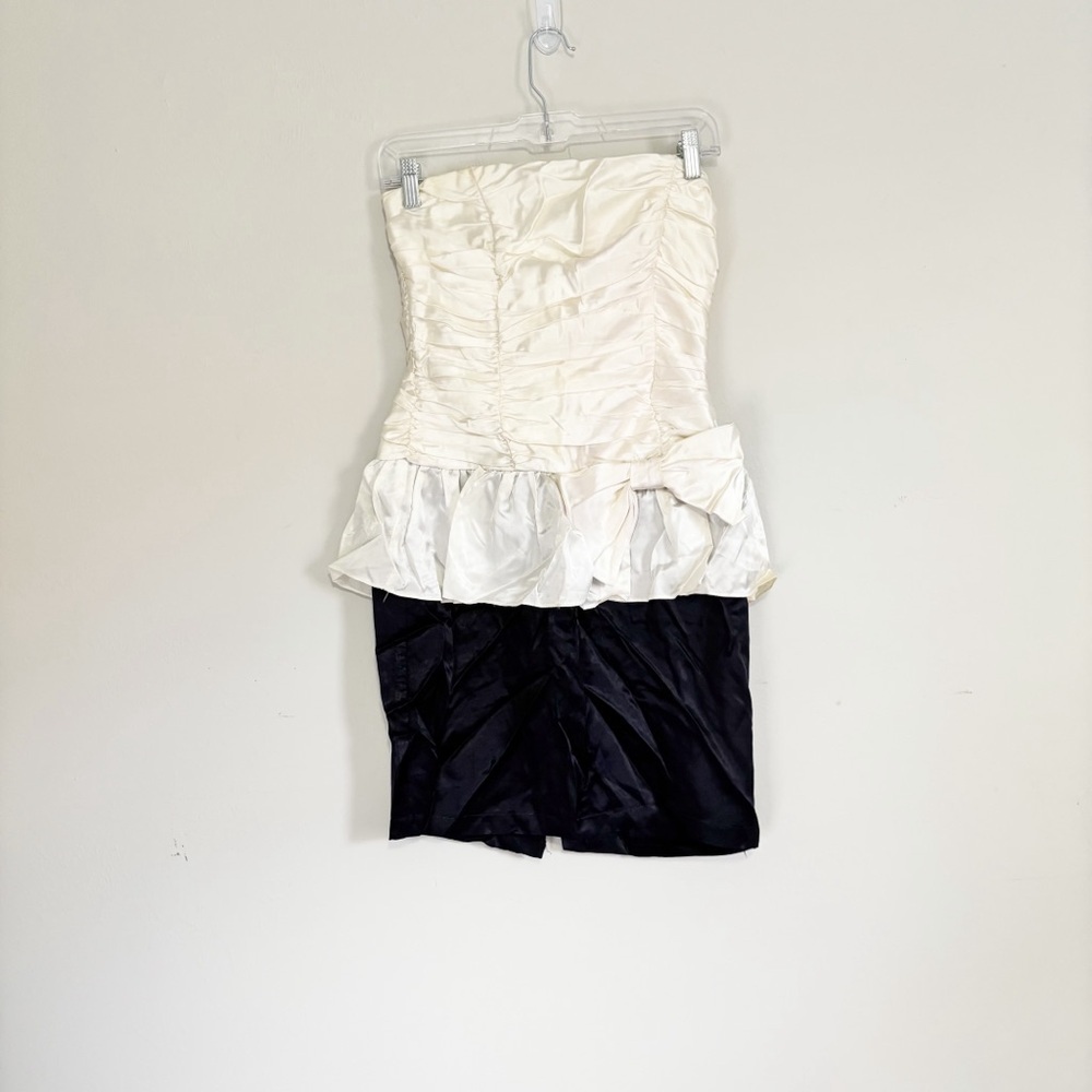 Vtg 1980s CONTEMPO CASUALS Women’s Black Ivory Strapless Satin Dress Size S